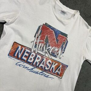 Vintage Nebraska Cornhuskers T Shirt Mens L White NCAA‎ Football Huskers 90s